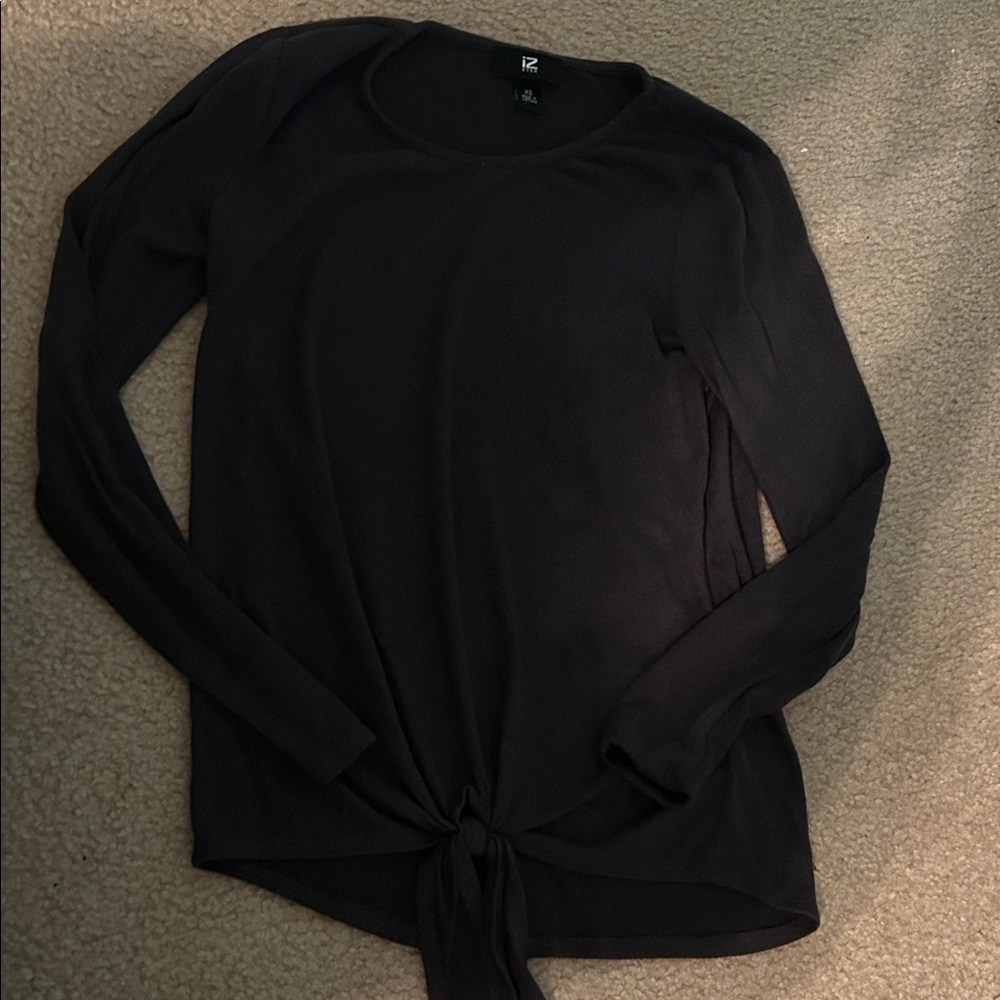 Iz Byer Women's Black Long Sleeve Top with Tie-Front